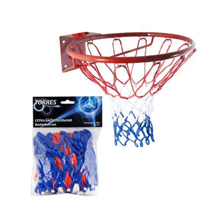 Купить Сетка баскетбольная Torres, нить 4 мм, бело-сине-красная в Шимановске 